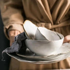 Artisanal Organic Ceramic Dinnerware Set with Irregular Petal Rims – High-Density Porcelain Dinner Plates in Alabaster Matte Finish 5