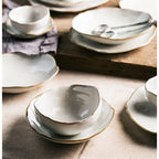 Artisanal Organic Ceramic Dinnerware Set with Irregular Petal Rims – High-Density Porcelain Dinner Plates in Alabaster Matte Finish 6