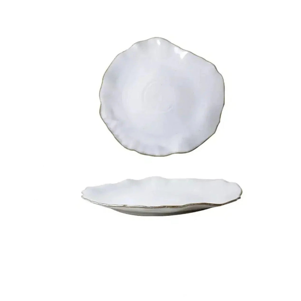 Artisanal Organic Ceramic Dinnerware Set with Irregular Petal Rims – High-Density Porcelain Dinner Plates in Alabaster Matte Finish 9