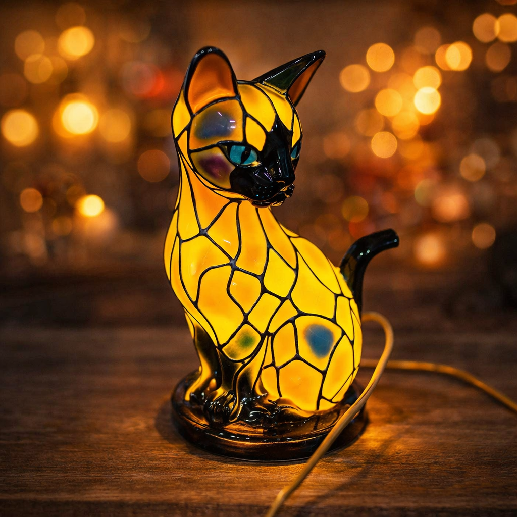 Cat Silhouette Table Lamp – Mosaic Resin Design for Ambient Lighting in Bedroom and Living Room, Ideal Bedside or Nightstand Lamp 1