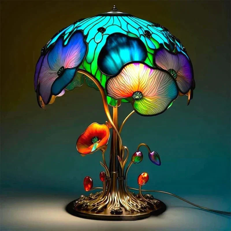 Artistic Table Lamp with Colorful Glass Shade – Decorative Bedside Table Lamps for Living Room and Bedroom Accent Lighting 2