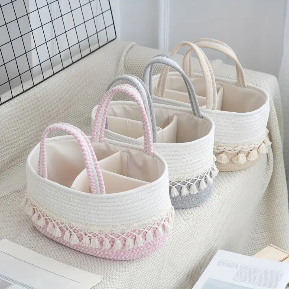 Baby Caddy Organizer - Stylish Lace Trim, Portable Storage for Essentials 1