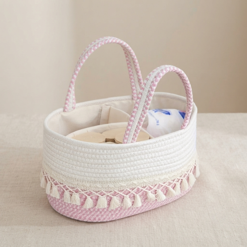 Baby Caddy Organizer Hand Woven Fabric Portable Multi Compartment Storage 01