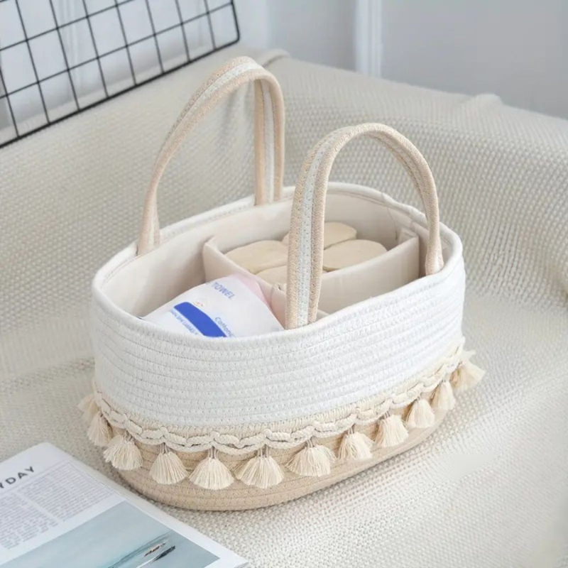 Baby Caddy Organizer Hand Woven Fabric Portable Multi Compartment Storage 05