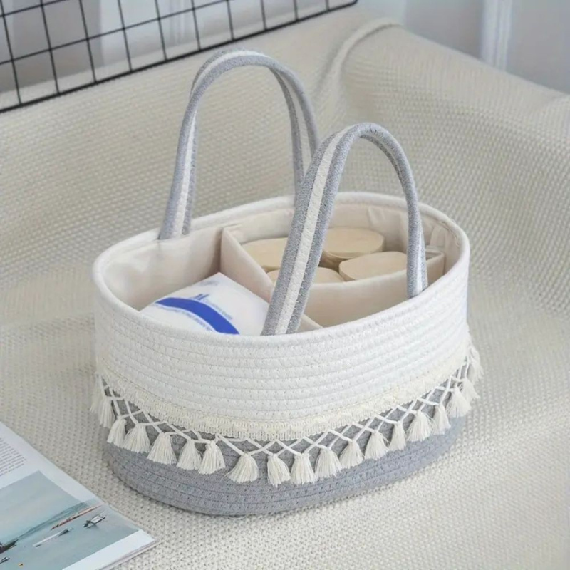 Baby Caddy Organizer Hand Woven Fabric Portable Multi Compartment Storage 06