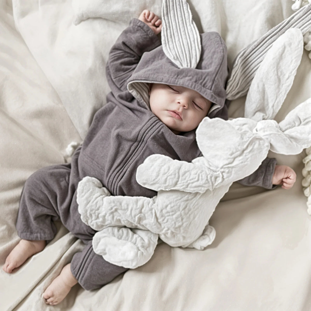 Baby Hooded Bunny Onesie - Soft Cotton, Cozy Fit for Warmth 0