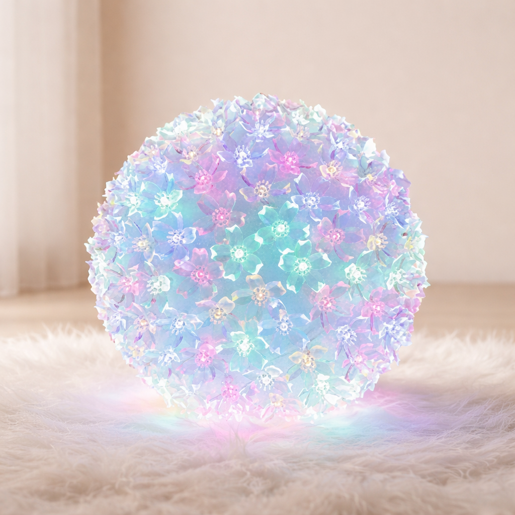 Decorative light ball with pastel colors on a soft surface