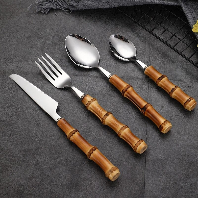 Bamboo Cutlery Set - Eco-Friendly, Durable & Elegant Dining Solution 0
