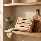 Bamboo Kitchen Drawer Organizer - 3-in-1 Storage for Wraps & Foils 3