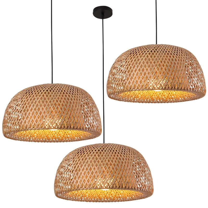 Bamboo Pendant Light - Handwoven Dome Ceiling Fixture for Warm Glow 2