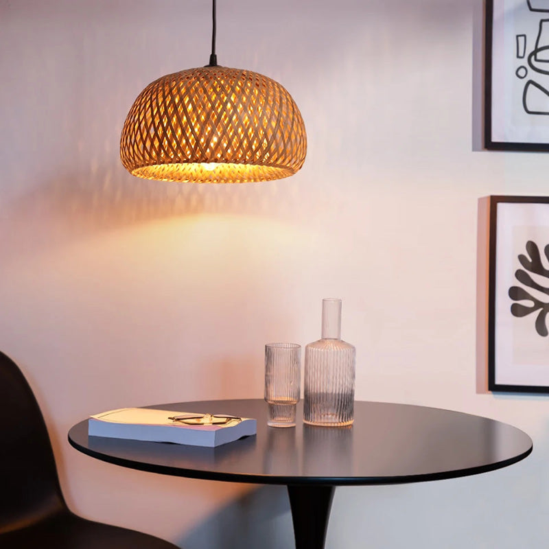 Bamboo Pendant Light - Handwoven Dome Ceiling Fixture for Warm Glow 5