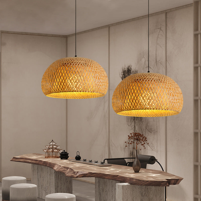 Bamboo Pendant Light - Handwoven Dome Ceiling Fixture for Warm Glow 7