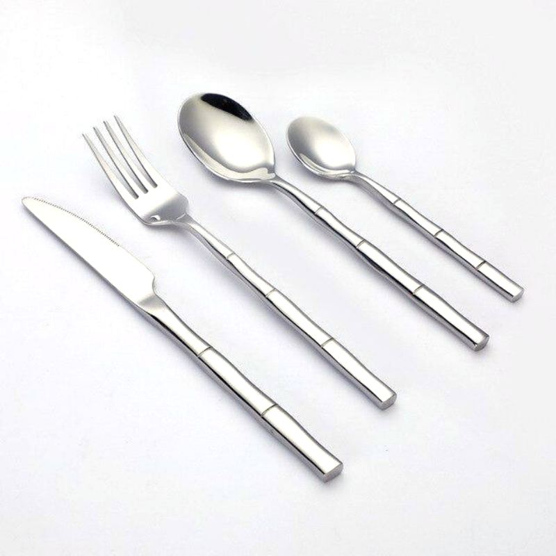 Bamboo Stainless Steel Flatware Set - Durable 24 or 30-Piece Cutlery 0