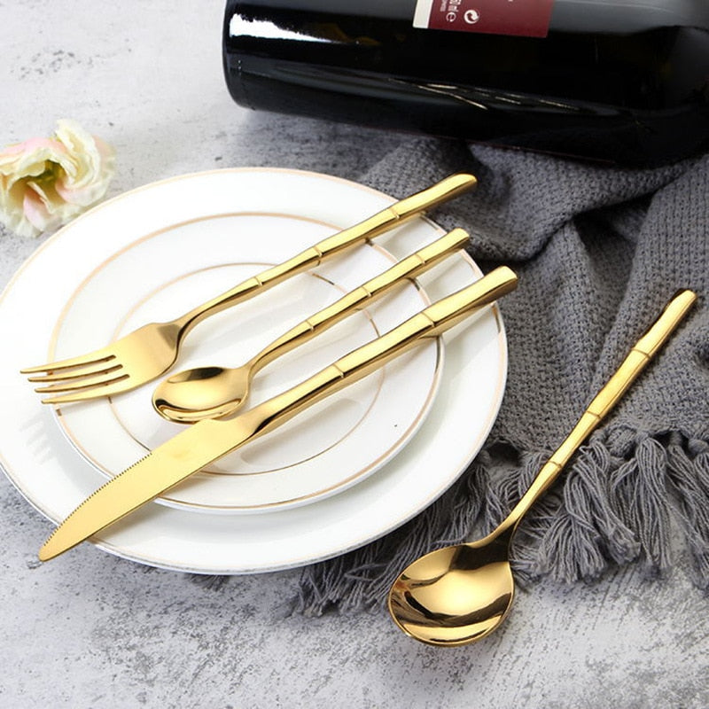 Bamboo Stainless Steel Flatware Set - Durable 24 or 30-Piece Cutlery 1