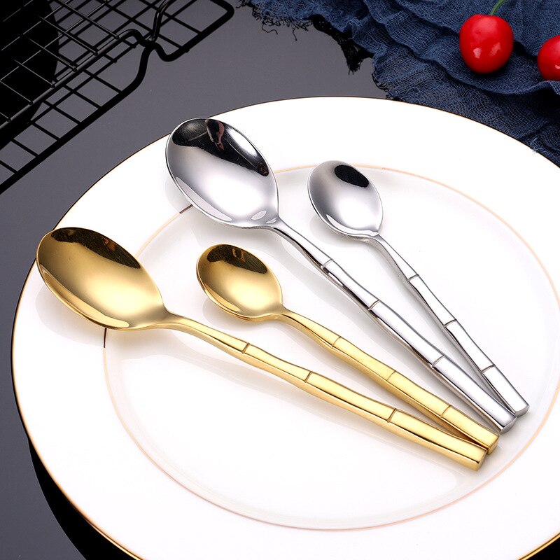Bamboo Stainless Steel Flatware Set - Durable 24 or 30-Piece Cutlery 2