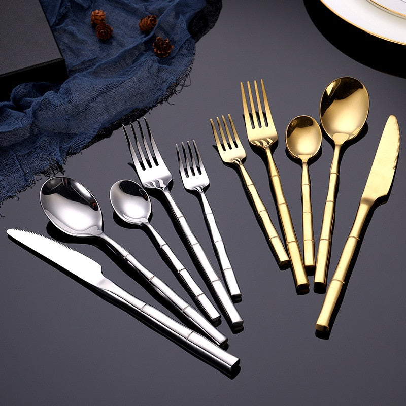 Bamboo Stainless Steel Flatware Set - Durable 24 or 30-Piece Cutlery 3