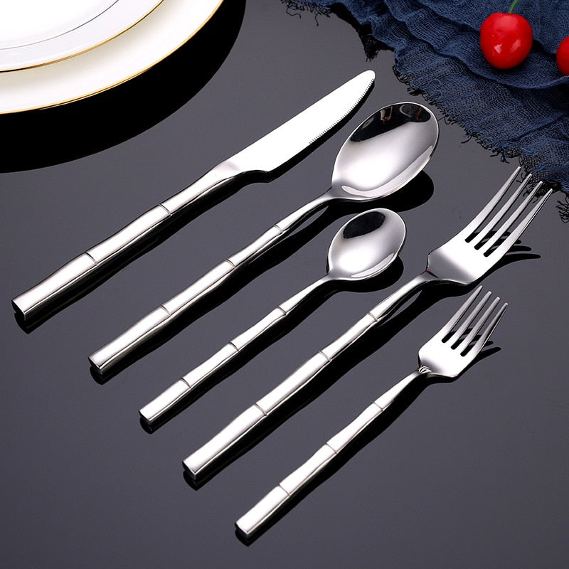 Bamboo Stainless Steel Flatware Set - Durable 24 or 30-Piece Cutlery 4