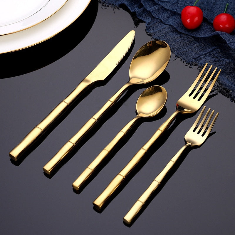 Bamboo Stainless Steel Flatware Set - Durable 24 or 30-Piece Cutlery 5