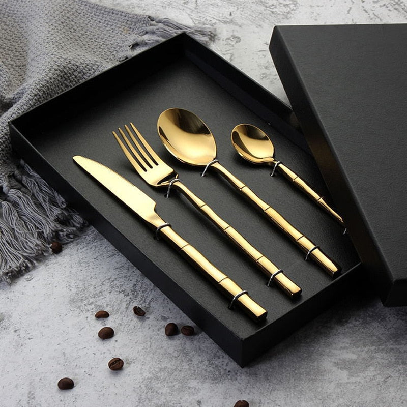 Bamboo Stainless Steel Flatware Set - Durable 24 or 30-Piece Cutlery 6