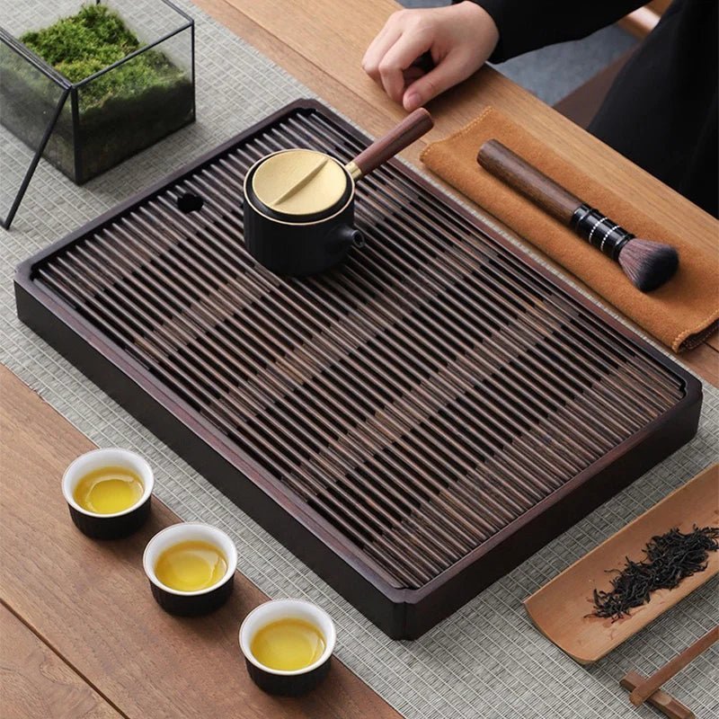 Bamboo Tea Tray - Elegant Design with Efficient Water Drain System 1