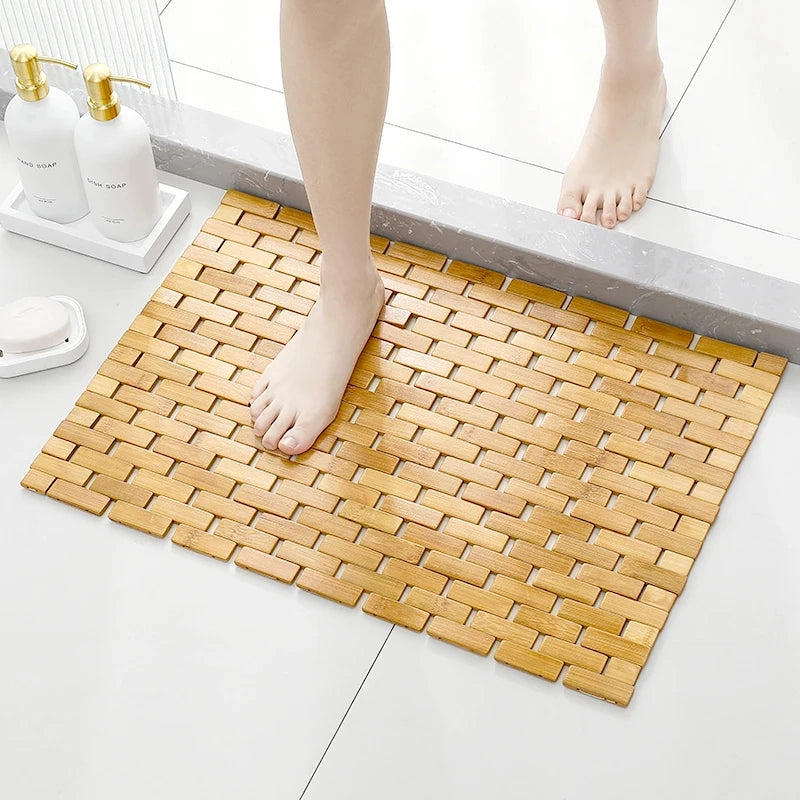 Bath Mat Bamboo Slatted EVA Backing Foldable Natural Finish, Non Slip Design 3