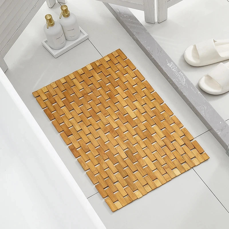 Bath Mat Bamboo Slatted EVA Backing Foldable Natural Finish, Non Slip Design 5