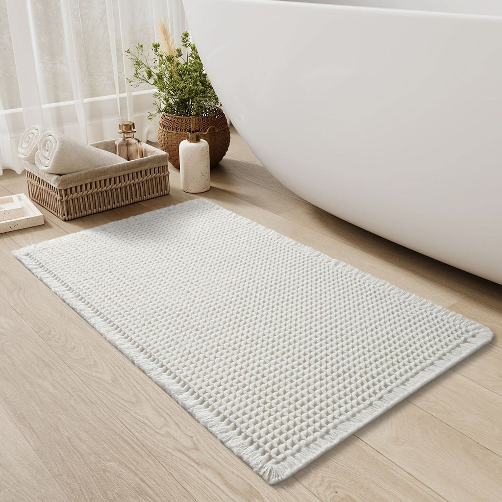 Bath Mat Cotton Waffle Non Slip Backing Rectangular, Soft Quick-Drying Bathroom Rug 4
