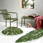 Bath Mat Microfiber Non Slip Leaf Pattern Green White Polyester, Plush Absorbent Design 2