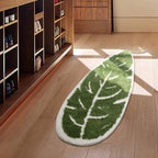 Bath Mat Microfiber Non Slip Leaf Pattern Green White Polyester, Plush Absorbent Design 5