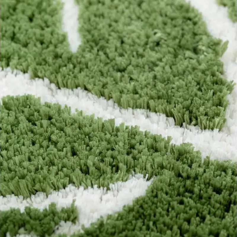 Bath Mat Microfiber Non Slip Leaf Pattern Green White Polyester, Plush Absorbent Design 8