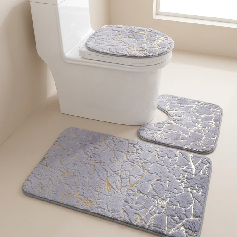 Bathroom Rug Set Microfiber Gold 3 Piece Non Slip, Rug Set for Luxurious Comfort