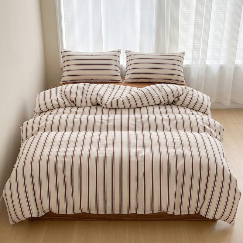 Bedding Set Polyester Striped Duvet Cover Bed Sheet Pillowcases