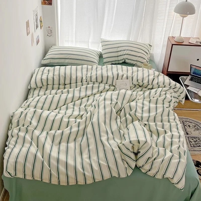 Bedding Set Polyester Striped Duvet Cover Bed Sheet Pillowcases 11