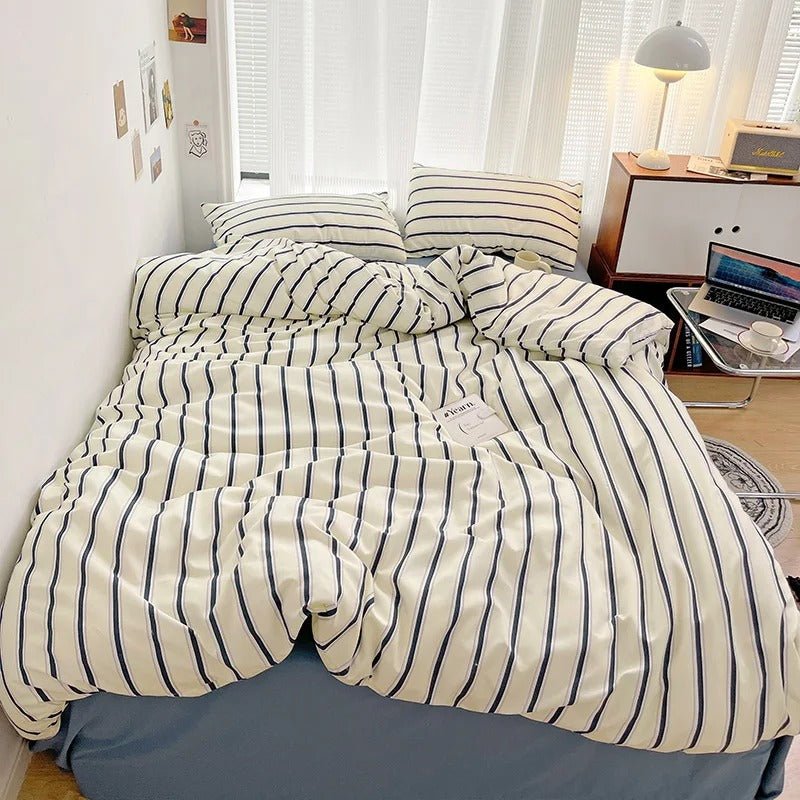 Bedding Set Polyester Striped Duvet Cover Bed Sheet Pillowcases 2