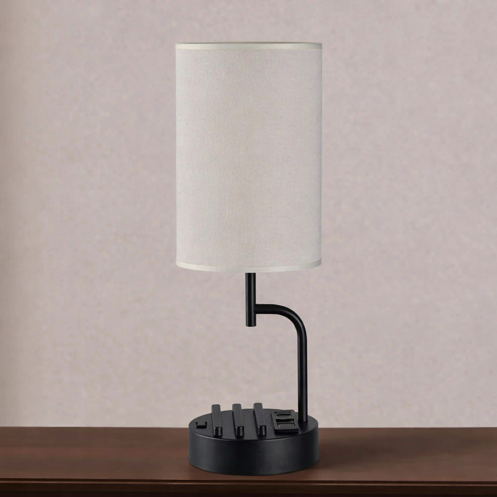 Bedside Lamp Iron USB Ports AC Outlet Touch Dimming E26 LED 2