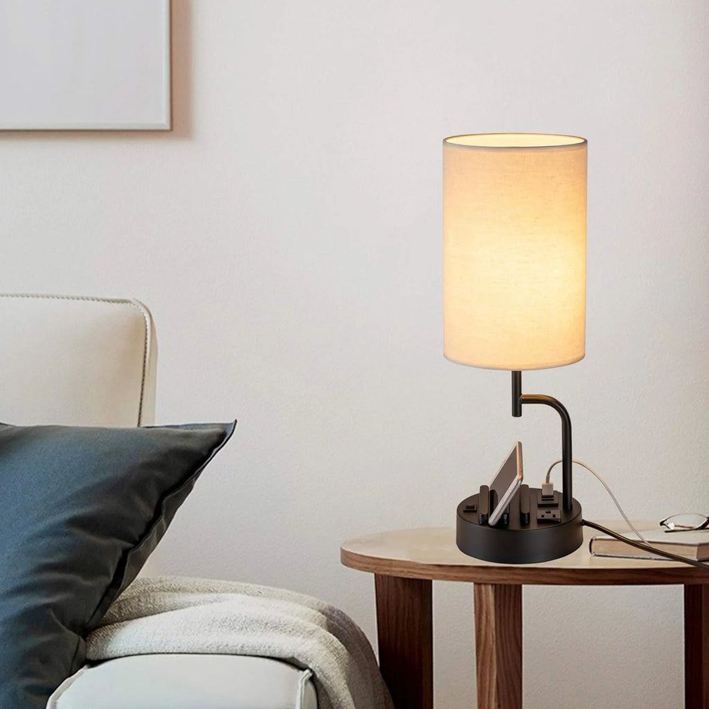 Bedside Lamp Iron USB Ports AC Outlet Touch Dimming E26 LED 3