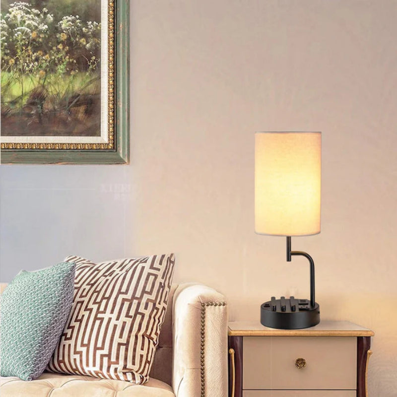 Bedside Lamp Iron USB Ports AC Outlet Touch Dimming E26 LED 4