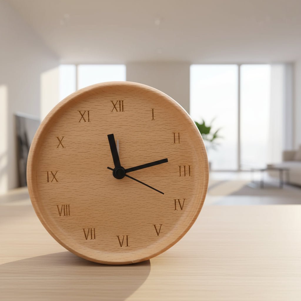 Beech Wood Alarm Clock - Minimalist Design with Silent Movement 0