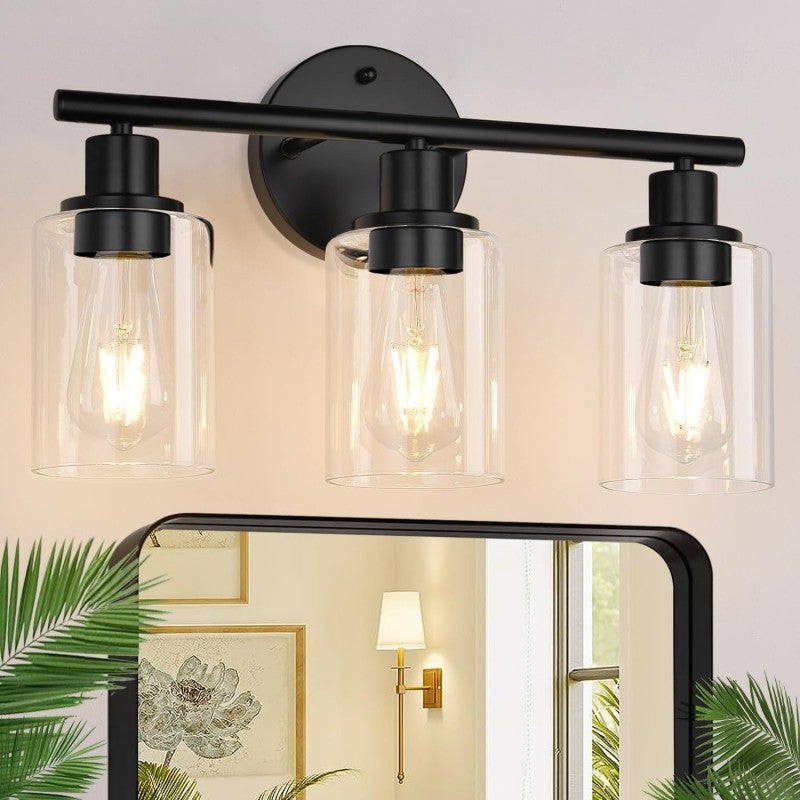 Black Retro Wall Sconce - Versatile Reversible Mount & Clear Glass Shade 0