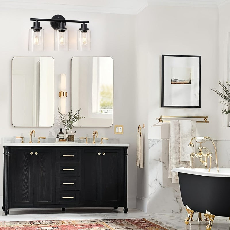 Black Retro Wall Sconce - Versatile Reversible Mount & Clear Glass Shade 1