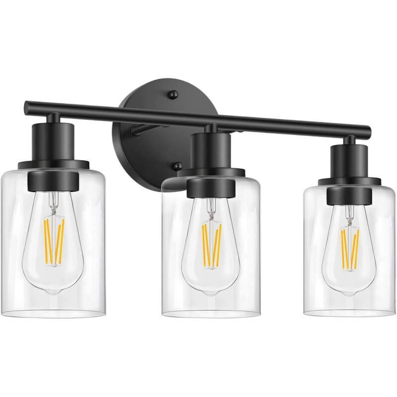 Black Retro Wall Sconce - Versatile Reversible Mount & Clear Glass Shade 2