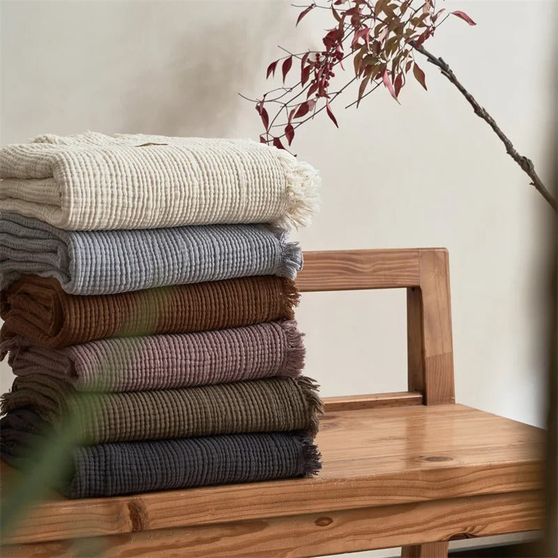 Blanket 100 Percent Cotton Woven Tassel Fringe 130x170 cm or 200x230 cm Throw 02