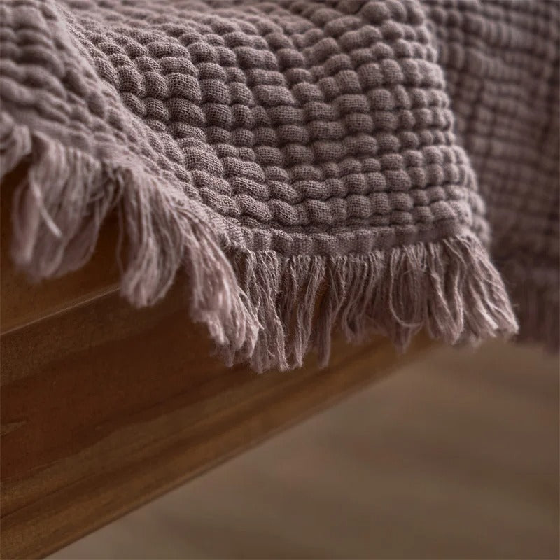 Blanket 100 Percent Cotton Woven Tassel Fringe 130x170 cm or 200x230 cm Throw 03