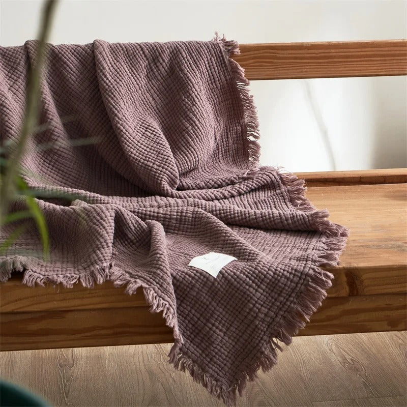 Blanket 100 Percent Cotton Woven Tassel Fringe 130x170 cm or 200x230 cm Throw 04