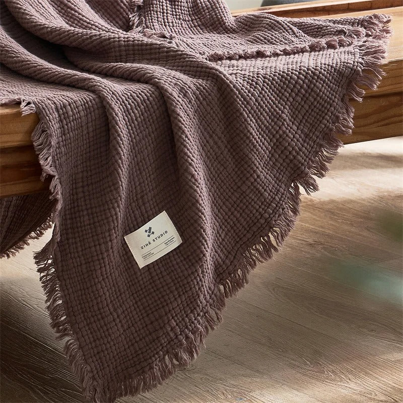 Blanket 100 Percent Cotton Woven Tassel Fringe 130x170 cm or 200x230 cm Throw 05