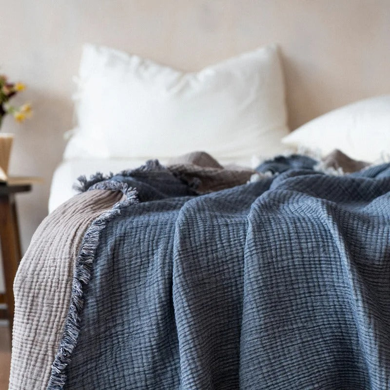 Blanket 100 Percent Cotton Woven Tassel Fringe 130x170 cm or 200x230 cm Throw 09