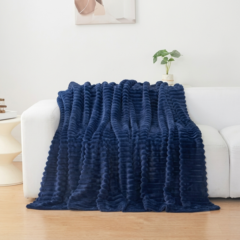 Blanket Microfiber Polyester Ribbed Throw, soft surface with decorative layer