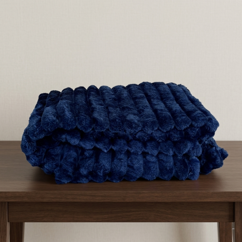 Blanket Microfiber Polyester Ribbed Throw, soft surface with decorative layer 1