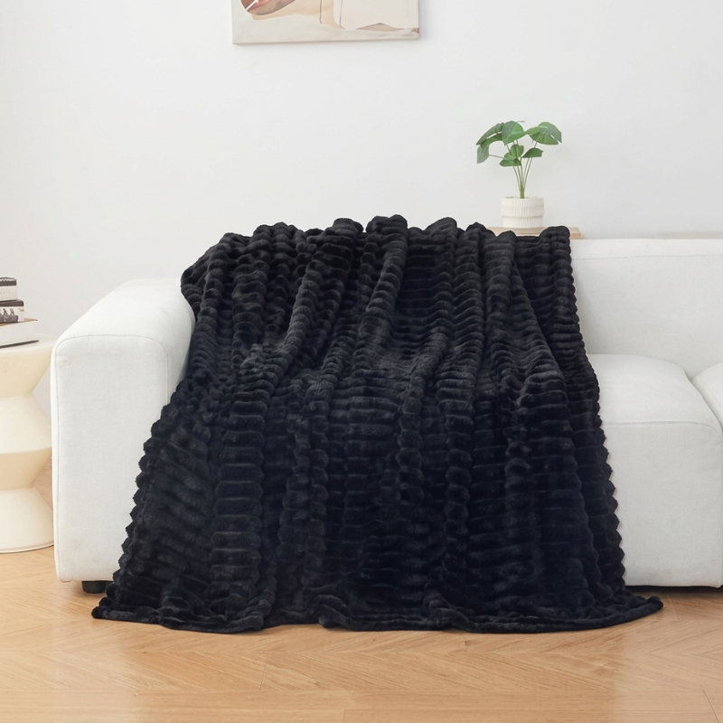 Blanket Microfiber Polyester Ribbed Throw, soft surface with decorative layer 10
