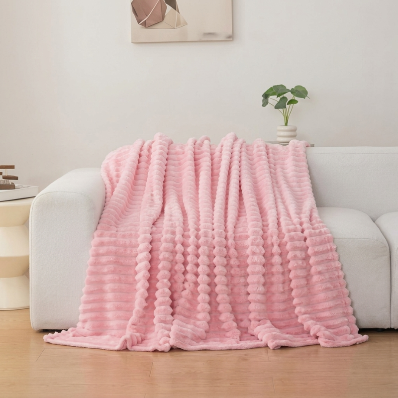 Blanket Microfiber Polyester Ribbed Throw, soft surface with decorative layer 11